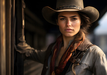 Portrait of a woman in the wild west in a cowboy outfit