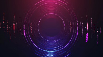 Fototapeta premium Vibrant neon wave lights on a circular soundwave background, futuristic RGB wallpaper. 
