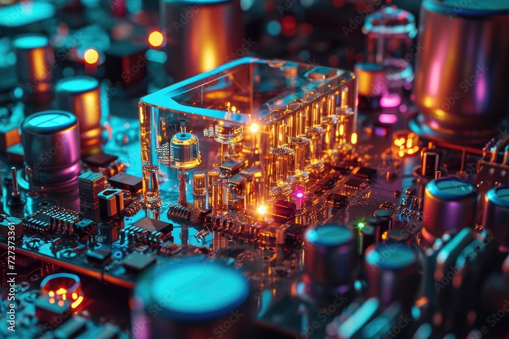 Poster this close-up photo showcases the intricate details and components of a circuit board with precision