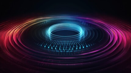 Circular soundwave background, featuring a futuristic RGB wallpaper with vibrant neon wave lights.