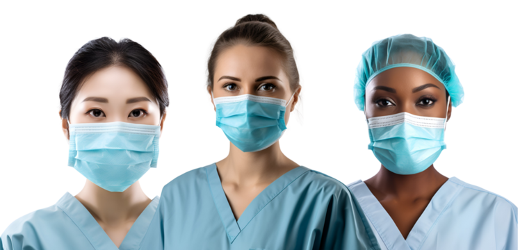 Nurses in Masks: Embracing Diversity Across the Healthcare Landscape, Multiple Ethnicities, Isolated on Transparent Background, PNG - Powered by Adobe