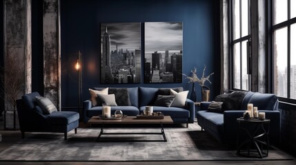 Use a neutral color palette with pops of darker tones like deep blues or charcoal grays to enhance the urban aestheticar