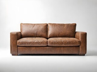 brown leather sofa on a light background