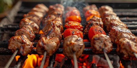 Turkish Shish Kebabs Sizzle On An Impressive Outdoor Grill Setup. Сoncept Gourmet Burger Bar,...