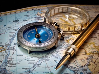 Compass and Map Navigation Exploration Isolated on White Background AI Generated
