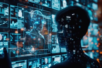 Photograph of Biometric security identify or face recognition. Generate AI image