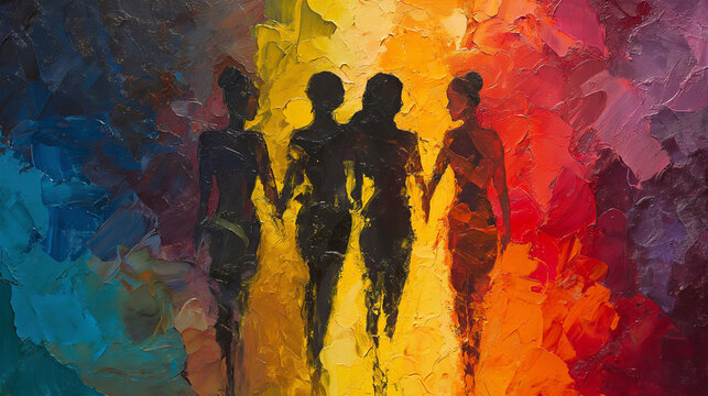 a polyamorous quad group, pansexual pride painting