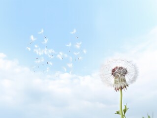 Dandelion with Seeds Blowing Change and Renewal Isolated on White Background AI Generated