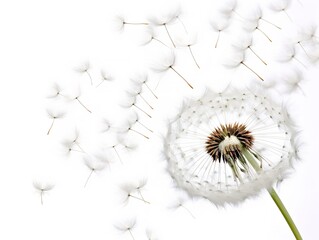 Dandelion with Seeds Blowing Change and Renewal Isolated on White Background AI Generated