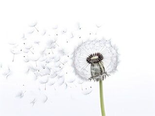 Dandelion with Seeds Blowing Change and Renewal Isolated on White Background AI Generated