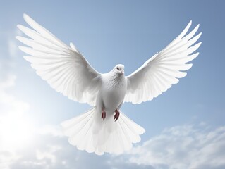 Obraz premium Dove in Flight Freedom and Hope Isolated on White Background AI Generated