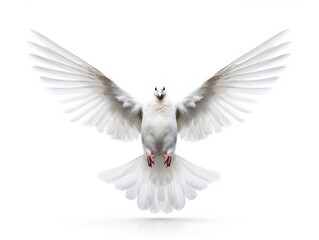 Obraz premium Dove in Flight Freedom and Hope Isolated on White Background AI Generated