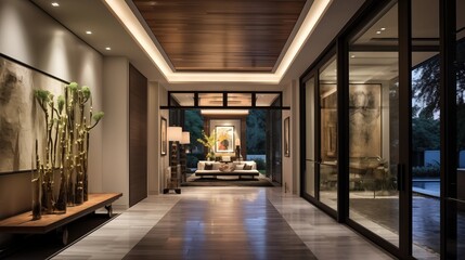 Use track or recessed lighting to highlight key design elements and provide ample illumination in the modern entrywayar