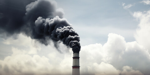 A chimney billows gray black smoke, ignoring global warming and carbon emmissions warnings.