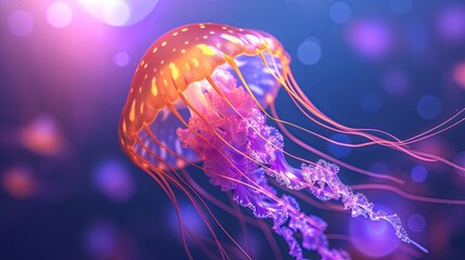 Jellyfish floating in the sea. Illustration for brochure, cover, poster, presentation or banner.
