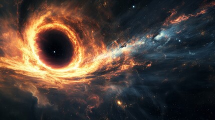 A black hole's event horizon, an enigmatic region where gravity warps space and time - obrazy, fototapety, plakaty