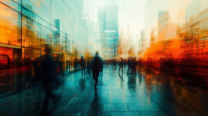 A captivating abstract of urban skylines and pedestrian pathways, showcasing modern city planning. - obrazy, fototapety, plakaty