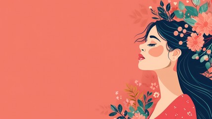Women's Day illustration with a woman and floral embellishments, perfect for the 8th of March event.