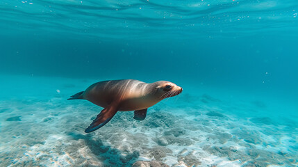 Obraz premium sea lion swimming underwater in the ocean