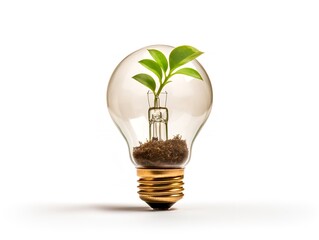 Lightbulb with Plant Growing Inside Innovation and Growth Isolated on White Background AI Generated