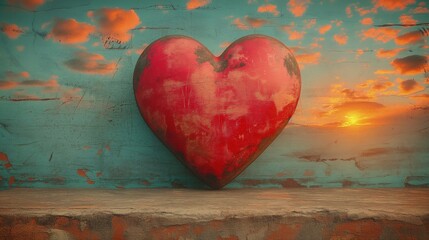 Painting of Heart on Wall with the sunset,  A Symbol of Love and Affection