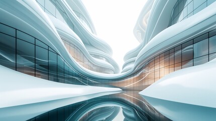 A futuristic perspective of sleek lines and curves, showcasing contemporary architectural aesthetics.