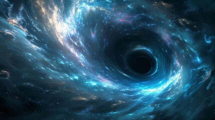 A black hole's event horizon, an enigmatic region where gravity warps space and time - obrazy, fototapety, plakaty