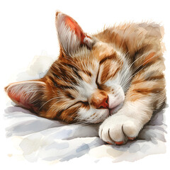 A sleeping cute fur cat in watercolor style with transparent background 