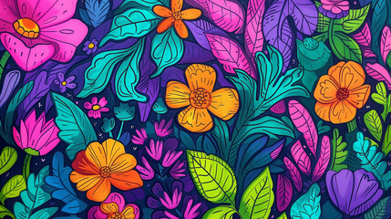 Spring nature doodle background image. Drawing in the theme of spring and flowers.