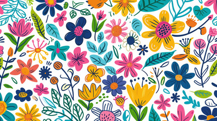 Spring nature doodle background image. Drawing in the theme of spring and flowers. - obrazy, fototapety, plakaty
