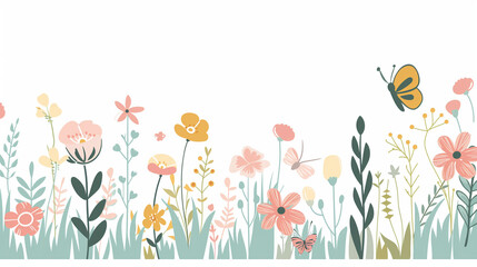 Fototapeta premium Spring nature doodle background image. Drawing in the theme of spring and flowers.