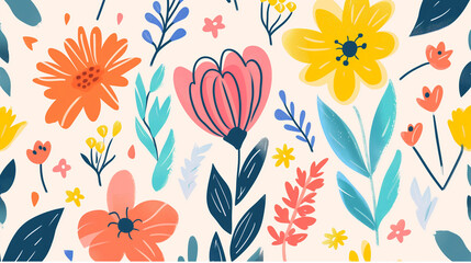 Spring nature doodle background image. Drawing in the theme of spring and flowers.