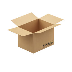 Open shipping cardboard box. Icon or mockup. 3d rendering