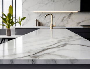 white marble tabletop minimalist kitchen