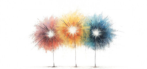 illustrazione con coloratissimi fuochi d'artificio su sfondo bianco