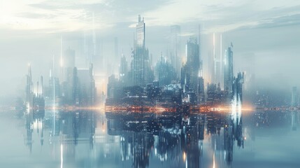 A holographic city skyline, showcasing futuristic architecture and advanced technological landscapes.