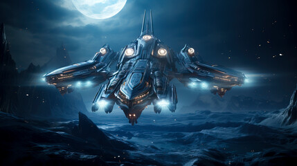 Naklejka premium Dystopian Empire Fleet Command Center created with Generative AI technology