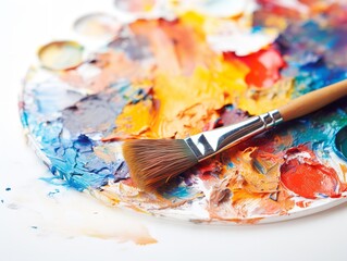 Fototapeta premium Paintbrush with Vibrant Paints Creativity in Color Isolated on White Background AI Generated
