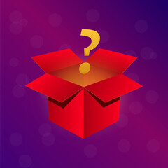 Magic box. Cardboard box with glow lighting inside, opened gift container vector illustration