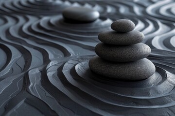 A serene and simplistic scene of nature's balance, with a stack of rocks resting atop the soft grains of sand.