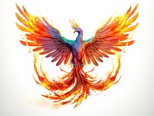 Obraz premium Phoenix Rising from Ashes Rebirth and Immortality Isolated on White Background AI Generated