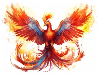 Obraz premium Phoenix Rising from Ashes Rebirth and Immortality Isolated on White Background AI Generated