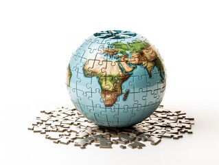 Puzzle Globe Global Unity and Solution Isolated on White Background AI Generated