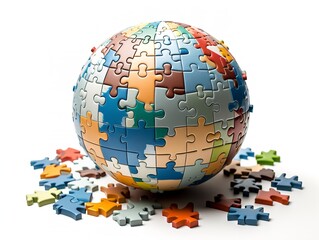 Puzzle Globe Global Unity and Solution Isolated on White Background AI Generated