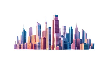 Fototapeta premium Illustration depicting the construction site of skyscrapers, showcasing the development of high-rise office and urban buildings, isolated on a white background