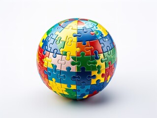 Obraz premium Puzzle Globe Global Unity and Solution Isolated on White Background AI Generated