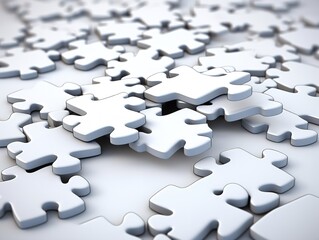 Fototapeta premium Puzzle Pieces Coming Together Collaboration and Connection Isolated on White Background AI Generated