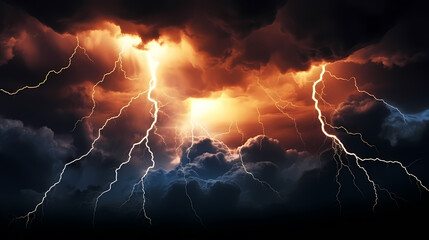 Roaring thunderstorm, shocking lightning shines in the dark sky