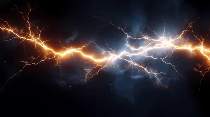 Poster Roaring thunderstorm, shocking lightning shines in the dark sky © feng