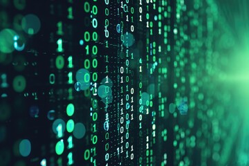 This photo shows a large number of numbers scattered across a dark background, creating a visually striking image, A matrix-like binary code background with a digital layout, AI Generated